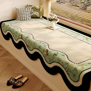 Yusenyi american high-end bay window mat universal for all seasons retro window sill mat new balcony machine washable window sill modified butterfly shadow gong green single-sided special shape 90x280 (durable)