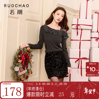 Sancai ruochao plus size women's clothing 2026 spring new three-dimensional lace wool sweater slim shoulder mesh fat mm silent gray 2xl 175/100b