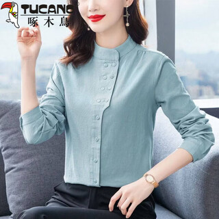 Woodpecker (tucano) pure cotton long-sleeved shirt for women spring and autumn 2026 new large size western feminine shirt middle-aged mom top picture color m 80-95jin jin is equal to 0.5 kg