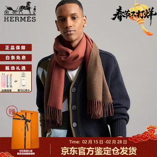 Hermes (hermes) hermes cashmere scarf solid color double-sided tassel cashmere scarf gift box new year gift brown h393800t 40*160cm