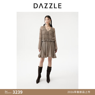 Dazzle new on thursday di su dress 2026 spring dark khaki long sleeve skirt dark khaki m