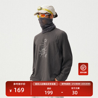 Instant mountain monterest outdoor 5a antibacterial moisture absorption quick-drying waffle cationic print long sleeve t-shirt peat gray m