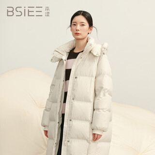 Bsieebsiee 2025 winter new thickened and warm mid-length hooded 90-fleece down jacket, apricot s