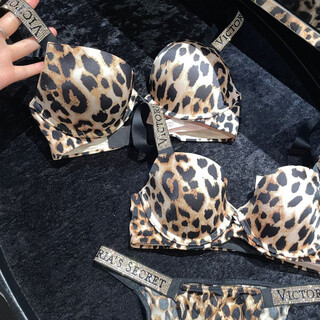 Victoria's secret (victoria's secret) counter purchase victoria's secret exquisite logo rhinestone straps sexy push-up bra underwear for women diamond top - leopard print (thick style) 80b 36b