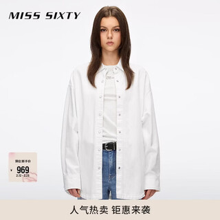 Miss sixty2026 spring new long-sleeved denim shirt for women cotton and linen simple white pocket casual commuting white xs