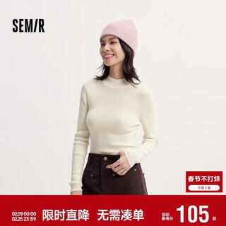 Semir sweater women's winter comfortable tight-fitting half turtleneck right shoulder solid color wool sweater slimming bottoming shirt 101724107003