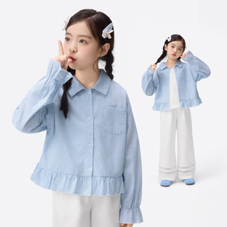Xiaoyinman girls college style sub-shirt lace cuffs 26 spring dress western style medium and large children's casual shirt top jacket