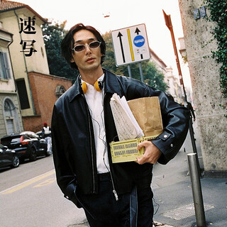 Sketch men's 2026 spring new imitation leather jacket h-shaped short oversize9q1t13950 001 black s