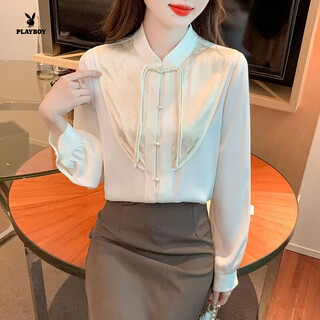 Playboy (playboy) early spring 2026 new spring clothes national style plate button new chinese style shirts women's simple versatile tops western style small shirts official flagship apricot color s 80-95jin jin is equal to 0.5 kg