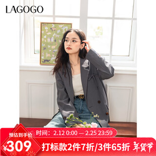 Lagogo, traje con temperamento de lazo gris oscuro para mujer, lagogu, primavera 2025, nueva chaqueta informal para ir al trabajo, gris oscuro s