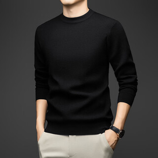 Guski brand wool sweater men's 100% pure wool high count worsted sweater autumn and winter solid color round neck waffle bottoming shirt black 100% pure wool s 165 reference weight 105-120jin jin is equal to 0.5 kg