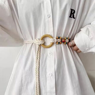 Bohemian ethnic style belt retro versatile niche simple woven women's fine adjustable knotted belt cotton rope belt