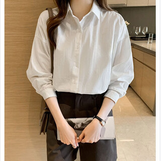 Woodpecker pure cotton white shirt women's 2026 spring and autumn new long sleeve casual commuting ol top loose shirt 8338 white (no pocket) m