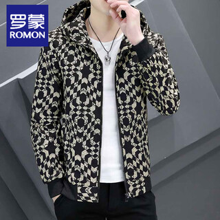 Romon spring and autumn men's hooded youth casual large size long-sleeved jacket middle and high school college student fat plaid pattern diamond a (hooded jacket) m 105jin jin is equal to within 0.5 kg
