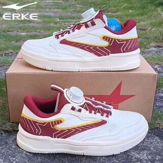 Hongxing erke (erke) children's shoes, sneakers for boys and middle-aged children, non-slip, wear-resistant, lightweight and breathable sports shoes, spring new white shoes, casual travel shoes, microcrystalline white/bordeaux red 33