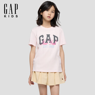 Gap gap girls 2026 spring new logo cotton printed short-sleeved t-shirt children's wear versatile top 893639 light pink 120 cm (6-7 years old) asian size