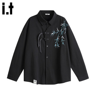 Chocoolate it new chinese style loose long-sleeved shirt men's 2026 spring trendy brand national style embroidered casual jacket black xl recommended 135jin jin equals 0.5kg -155jin jin equals 0.5kg