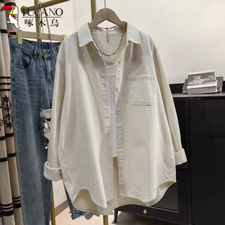 Woodpecker (tucano) casual style cotton brushed shirt jacket women's spring and autumn mid-length work shirt korean style layered long-sleeved top off-white m 80-100jin jin equals 0.5 kg