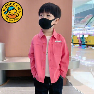 G.duck little yellow duck children's clothing boys polo collar long-sleeved shirt 2026 baby boy lapel handsome spring and autumn pink jacket pink shirt 90 cm