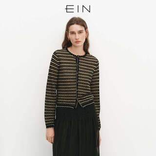 Ein shopping mall same style ein floating striped sheep wool wavy knitted cardigan jacket 2026 early spring new style graphite black s