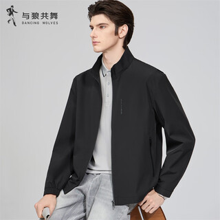 Dances with wolves executive jacket men's 26 spring new loose commuting coach jacket stand collar harrington textured jacket black s (165)