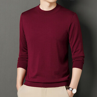 Jiumuwang men's wool sweater solid color half turtleneck thin pullover knitted base warm sweater burgundy m