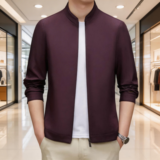 Rofagy international brand men's jacket 2026 spring and autumn new stand collar solid color business casual jacket for young and middle-aged people high-end burgundy m (170) suitable for 110-130jin jin equals 0.5 kg