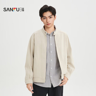 Sanfu 2026 spring men's imitation camel leather jacket casual loose stand collar jacket 523038 light gray m