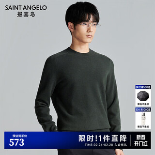 Angel bird wool sweater men's autumn style men's 100% sheep wool business casual long sleeve sweater textured wool sweater inside gray lake green xl -50(180/100)