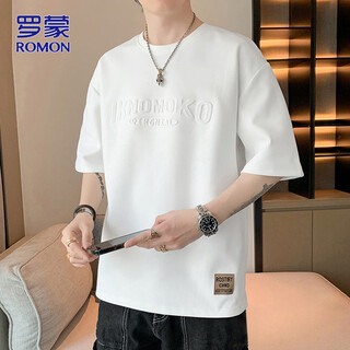 Romon short-sleeved t-shirt men's summer round neck bottoming shirt men's breathable casual loose clothes men's white xl