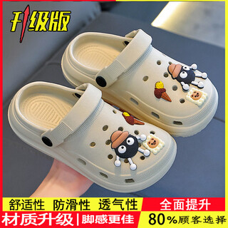 Benbenzhu 2026 new children's sandals for boys and girls in summer cartoon cute non-slip indoor bathing and outdoor hole-in-the-wall shoes khaki color (upgraded environmentally friendly material) 12 30/31 size (inner length 19.5cm, suitable for feet 18.5cm)