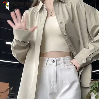 Woodpecker (tucano) design niche shirt jacket for women 2026 spring and summer new embroidered retro casual loose long-sleeved sun protection shirt green gray s recommended 80-95jin jin equals 0.5 kg