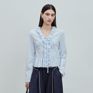 Bluewedian2026 spring and summer new fashion french sweet v-neck romantic short lace blue plaid s 160/80a