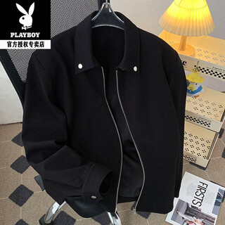 Playboy (playboy) spring and autumn japanese motorcycle style men's jacket black windproof versatile jacket korean style trendy solid color men's clothing black m