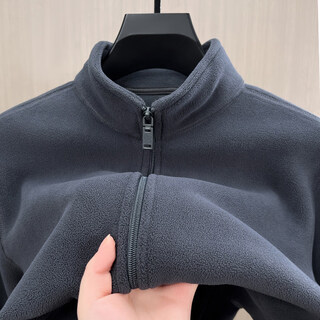 K-boxing men's polar fleece men's sweater zippered half turtle collar autumn and winter fleece cardigan men's warm jacket plus velvet thickened top gray m
