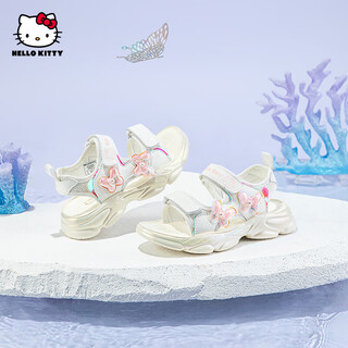 Hellokitty children's shoes girls sandals summer girls sweet and colorful princess soft bottom open toe sports beach shoes 6822 rice white 30