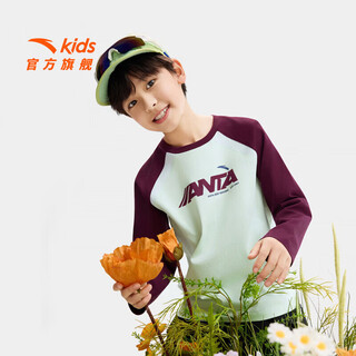 Anta children's t-shirt universal children's clothing 2026 new spring comfortable pure cotton long-sleeved round neck simple versatile pullover spring and autumn long t-shirt sketch green 5401-1 store manager recommended 160 cm