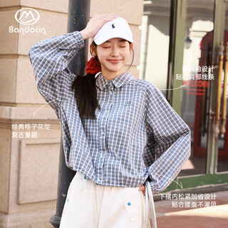 Bandocin bandu leisure girls 2026 summer new shirt medium and large children's western style shirt thin and breathable blue check 130