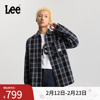 Lee shopping mall's 26th spring and summer new arrival, comfortable edition workwear pocket design, black plaid men's long sleeve shirt trendy black xl