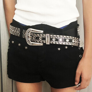 Y2k american niche personality hot girl wide belt female decoration 2023 new style rhinestone with pants fashion belt white black