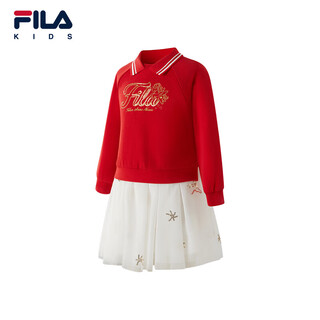 Fila children's dress 2026 spring new girls casual lapel sweater puff skirt legend red-rd 130