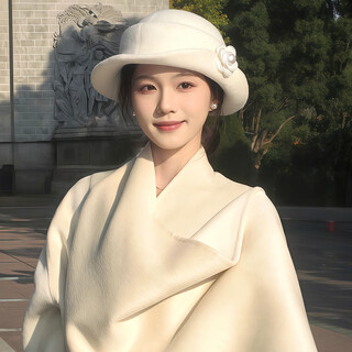 Nosskiss luxury brand hepburn style french gold hat women's autumn and winter elegant temperament floral woolen fisherman hat off-white