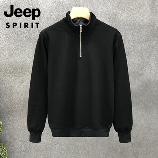 Jeep spirit jeep large size 300jin jin is equal to 0.5kg daily wear half-high zipper collar sweatshirt men's trendy brand ins jacket spring and autumn top black - thin m 80-115jin jin is equal to 0.5kg