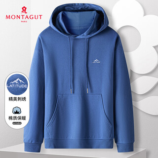 Montagut moisture-absorbent breathable cotton & fashionable hooded autumn embroidered solid color casual long-sleeved sweatshirt for men blue m