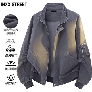 Inxx (inxx) inxx street american retro men's stand-up collar pure cotton jacket spring and autumn loose workwear casual versatile jacket dark gray l recommended 120-140jin jin equals 0.5 kg