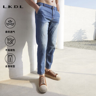 Lkdl lower body moisture-absorbent and breathable light luxury men's wear-resistant classic soft skin-friendly stretch jeans for men gray blue 34