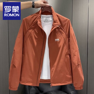 Romon men's jacket new style 2026 trendy brand workwear stand-up collar jacket handsome men's spring and autumn outdoor casual tops orange m 90-110jin jin equals 0.5 kg