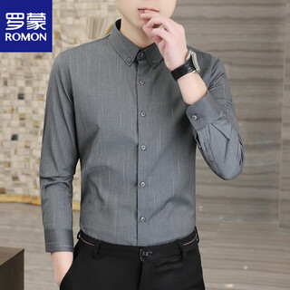 Romon men's iron-free fashion slim business shirt spring new fashion versatile handsome youth shirt jacket gray m 90jin jin is equal to 0.5kg -110jin jin is equal to 0.5kg