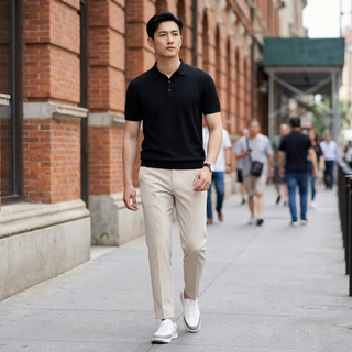 Perry burry jingdong direct purchase 26 spring woolen sweater men's short-sleeved new worsted men's sweater sweater trial black (shirt collar) xl 180/96a