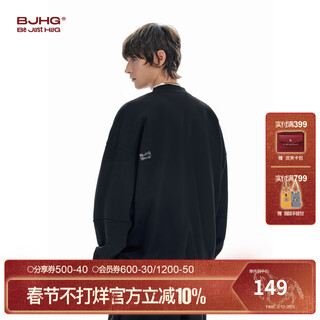 Bjhg reckless round neck couple long-sleeved t-shirt for men, spring fashion brand american embroidery loose basic sweatshirt for women, graphite black xl